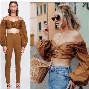 Zara crop studio brown top